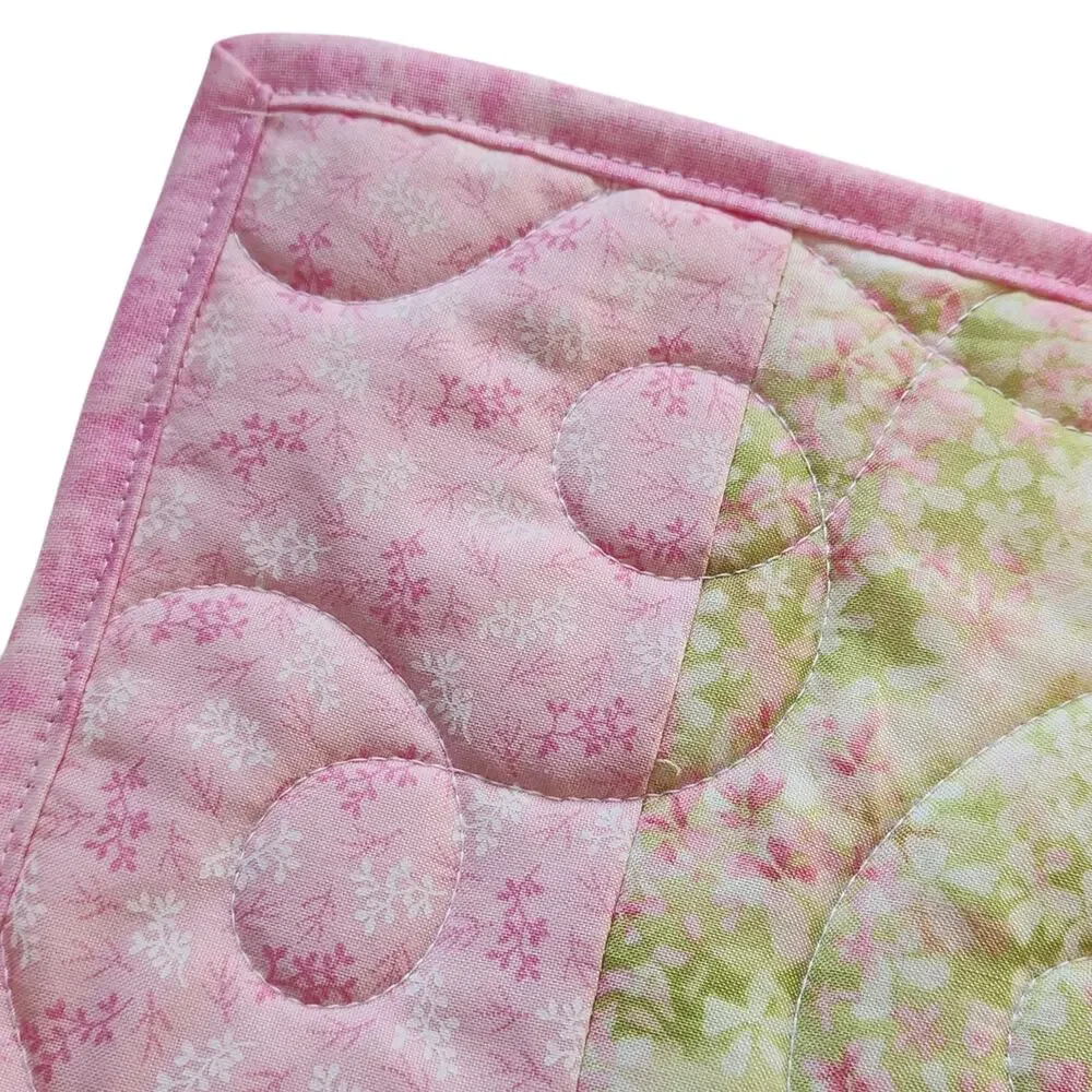 Handmade, New Lap quilt Pastel green, pink, white 39X40